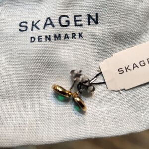 Skagen Gold and Green Stud Earrings - New